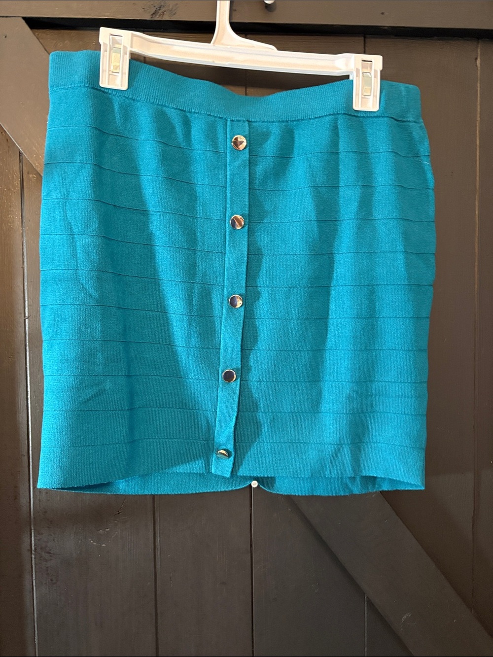 BOLD elements Teal Button-Front Knit Mini Skirt